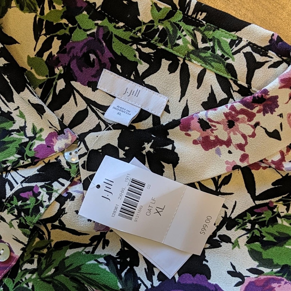 J. Jill Floral Leaf Print Button Down Blouse XL $99 - Picture 3 of 7